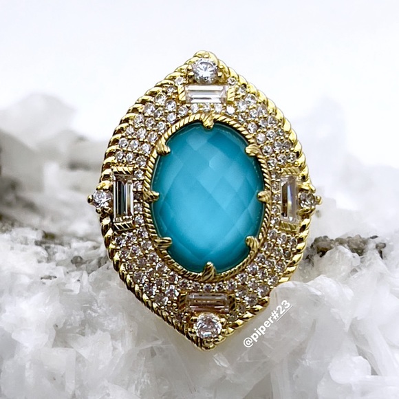 EUC Judith Ripka 14K Gold Clad Turquoise Doublet and Diamonique Cocktail Ring - Picture 3 of 14